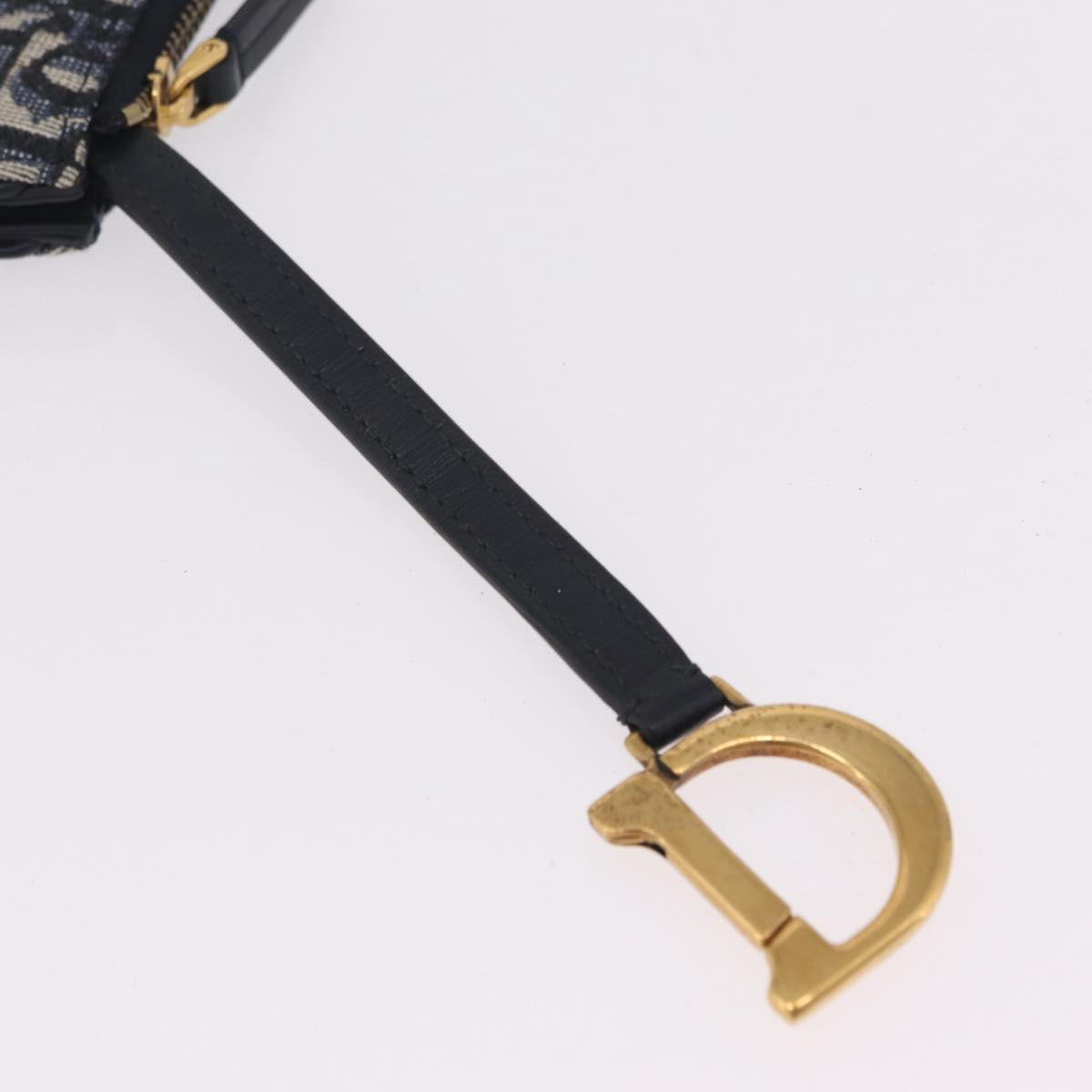 Christian Dior Trotter Canvas Saddle Coin Purse Navy Gold Auth 207530M