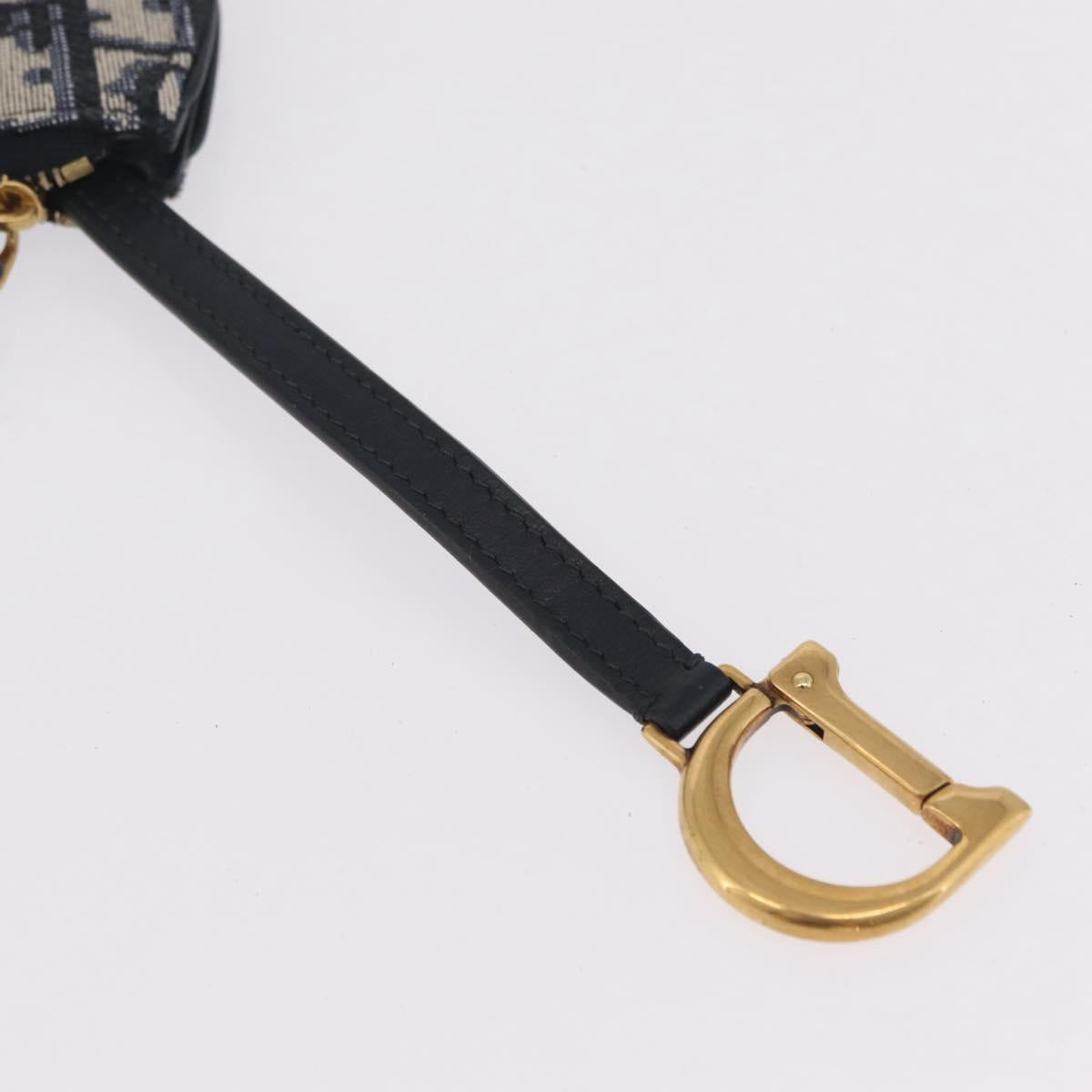 Christian Dior Trotter Canvas Saddle Coin Purse Navy Gold Auth 207530M