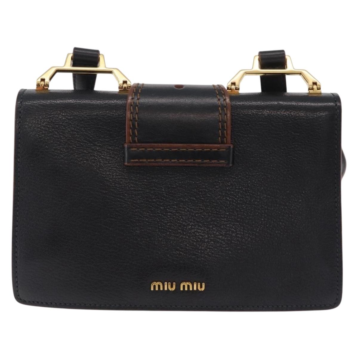 Miu Miu Madras Shoulder Bag Leather Black Gold Tone Auth 207539M