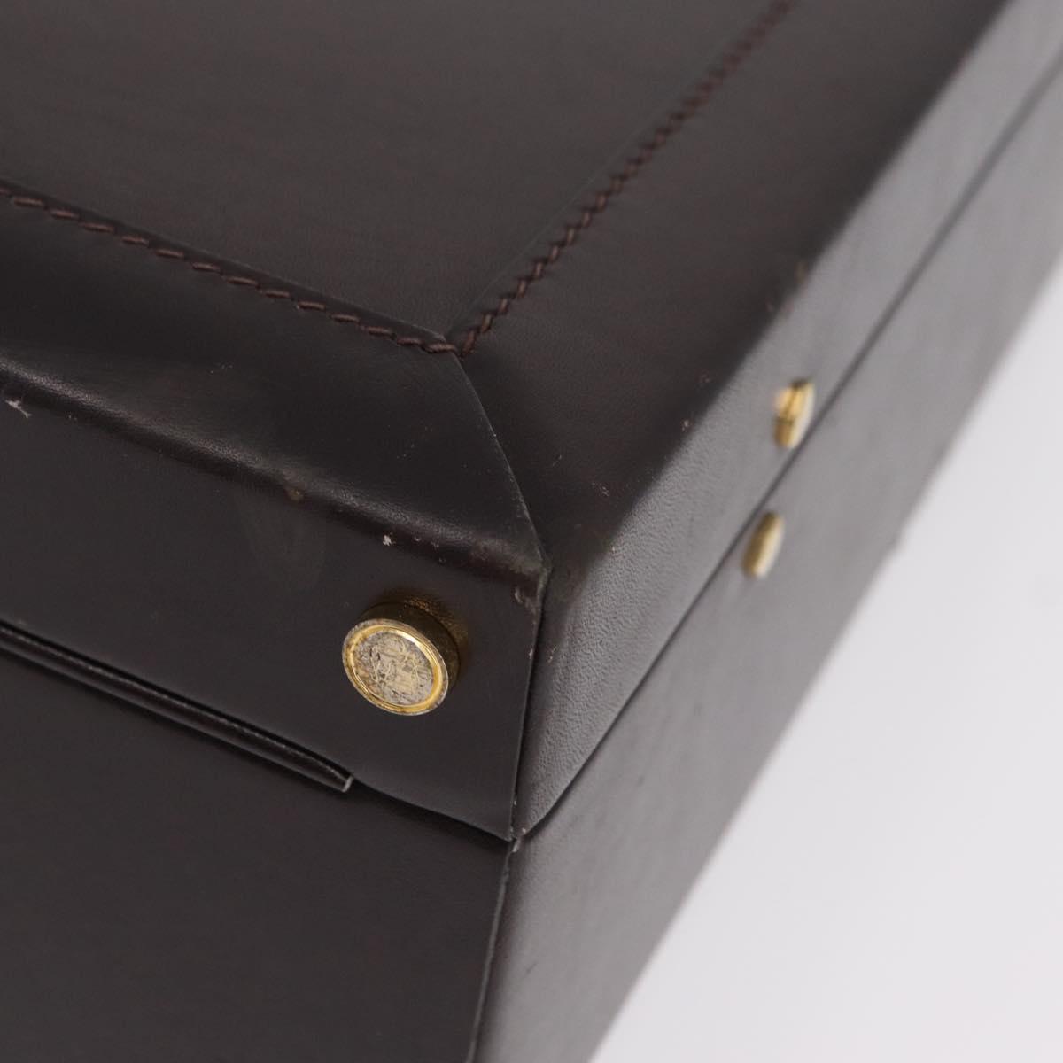 LOEWE Trunk Leather Dark Brown Gold Tone Auth 207565A