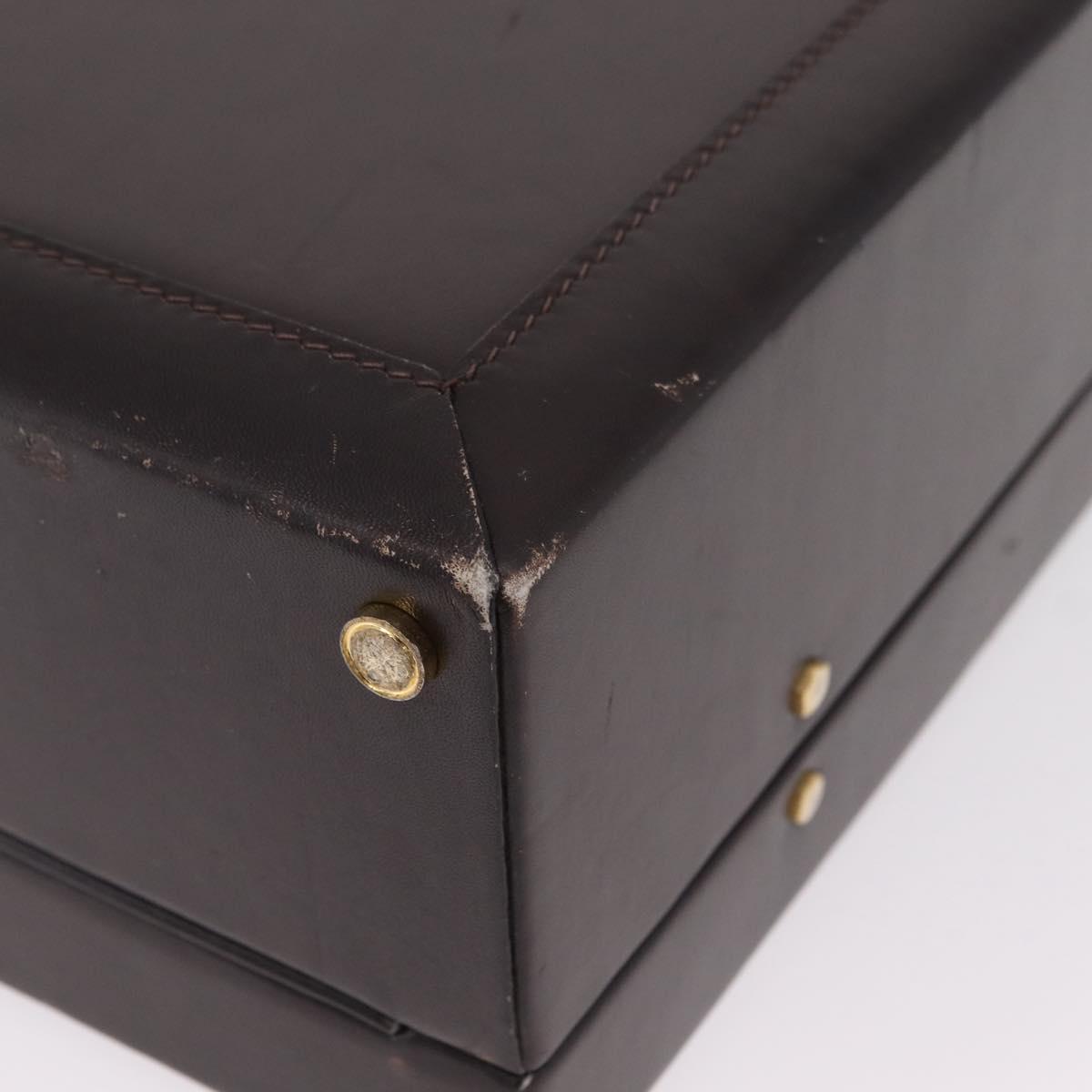 LOEWE Trunk Leather Dark Brown Gold Tone Auth 207565A