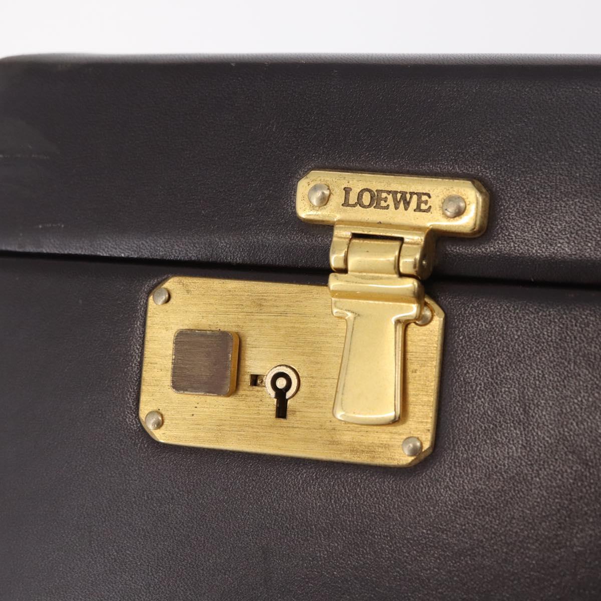 LOEWE Trunk Leather Dark Brown Gold Tone Auth 207565A