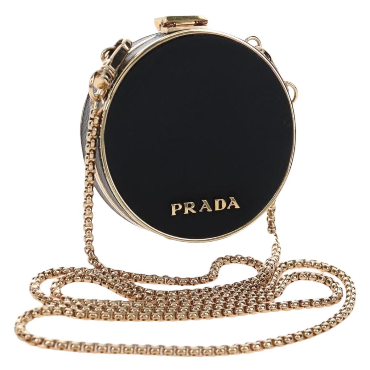 PRADA Neck Pouch Nylon Black Gold Tone Auth 207568M
