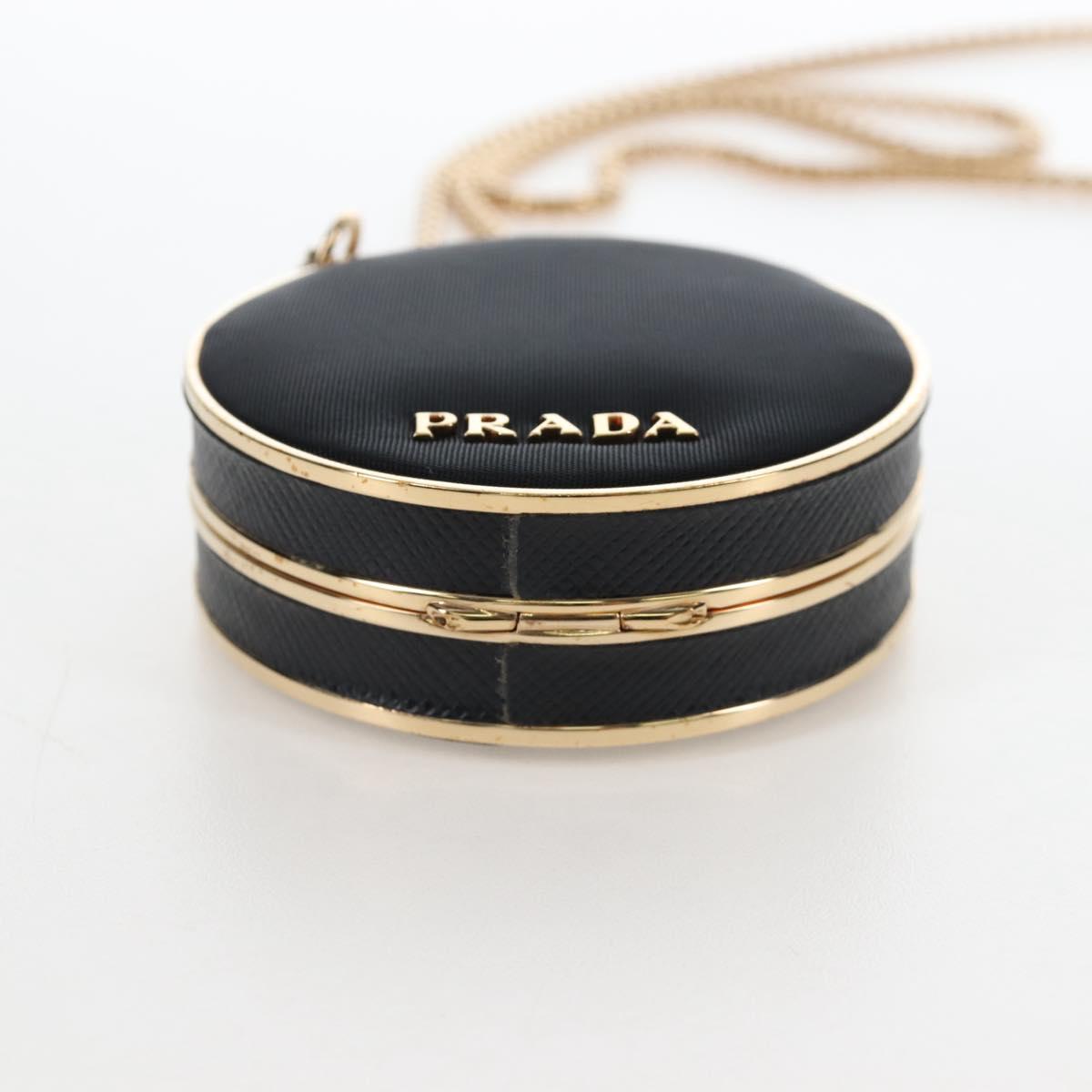 PRADA Neck Pouch Nylon Black Gold Tone Auth 207568M