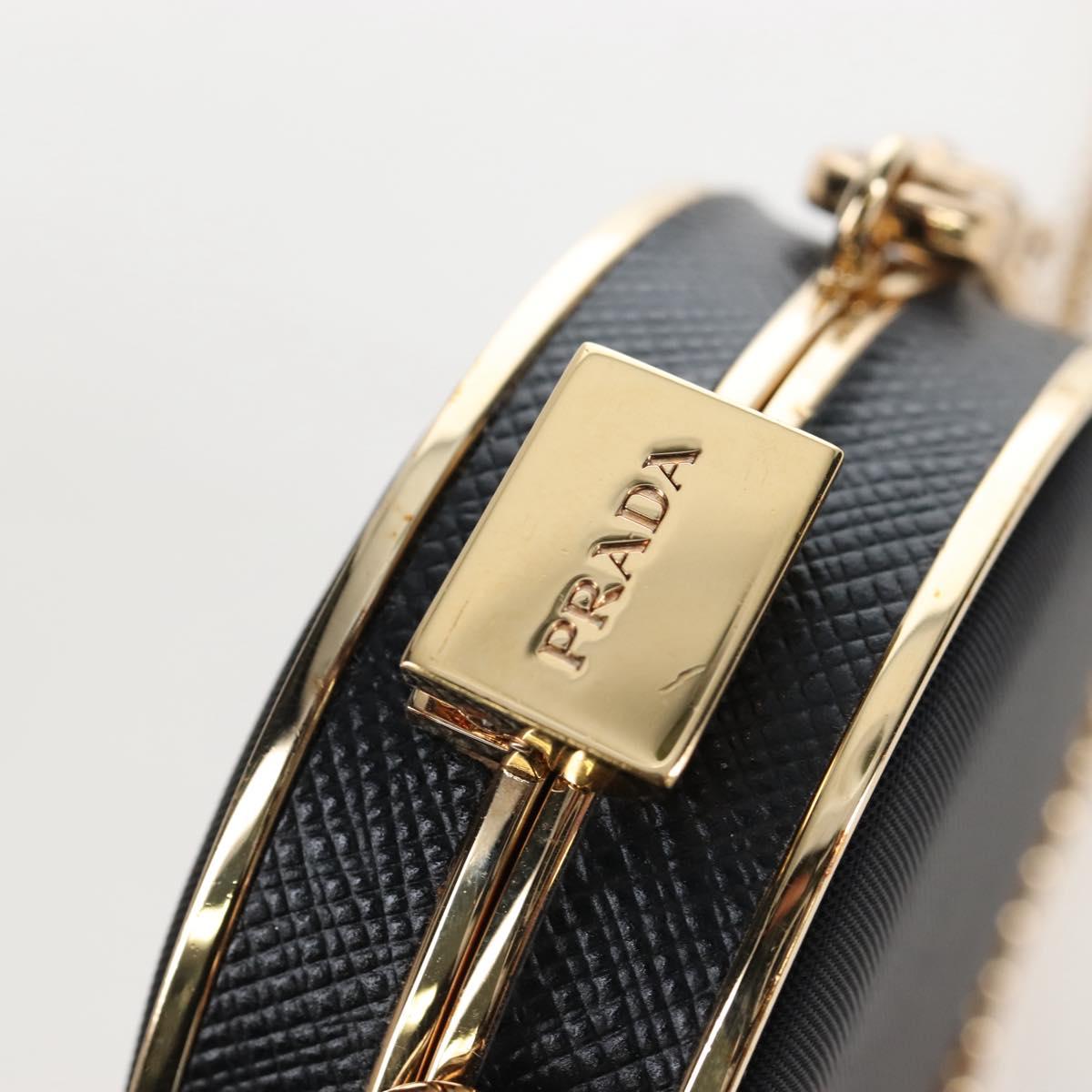 PRADA Neck Pouch Nylon Black Gold Tone Auth 207568M