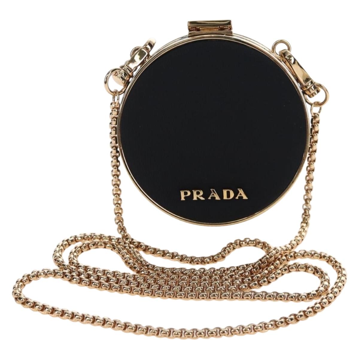 PRADA Neck Pouch Nylon Black Gold Tone Auth 207568M