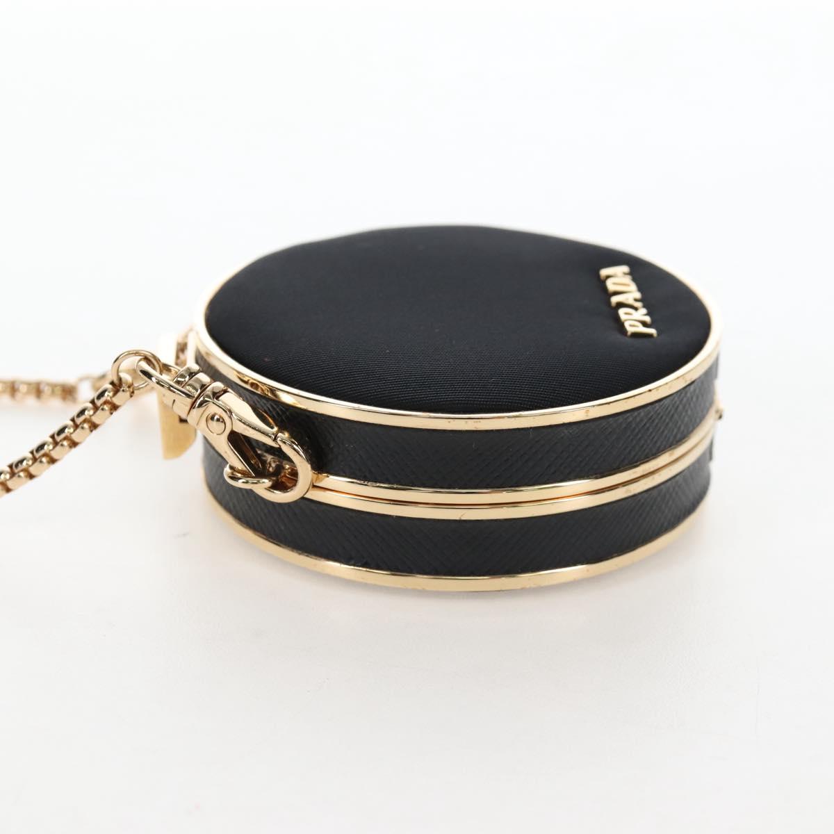 PRADA Neck Pouch Nylon Black Gold Tone Auth 207568M