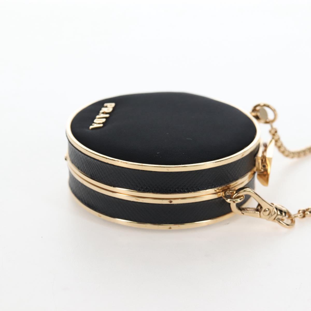 PRADA Neck Pouch Nylon Black Gold Tone Auth 207568M