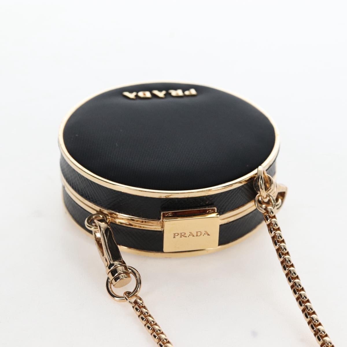PRADA Neck Pouch Nylon Black Gold Tone Auth 207568M