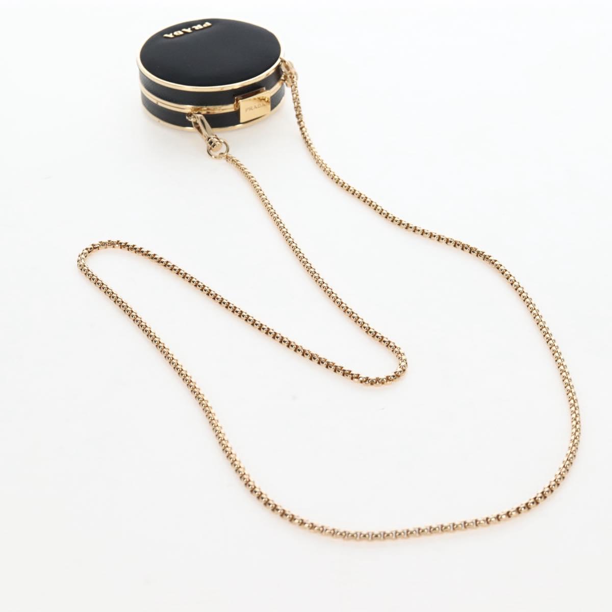 PRADA Neck Pouch Nylon Black Gold Tone Auth 207568M