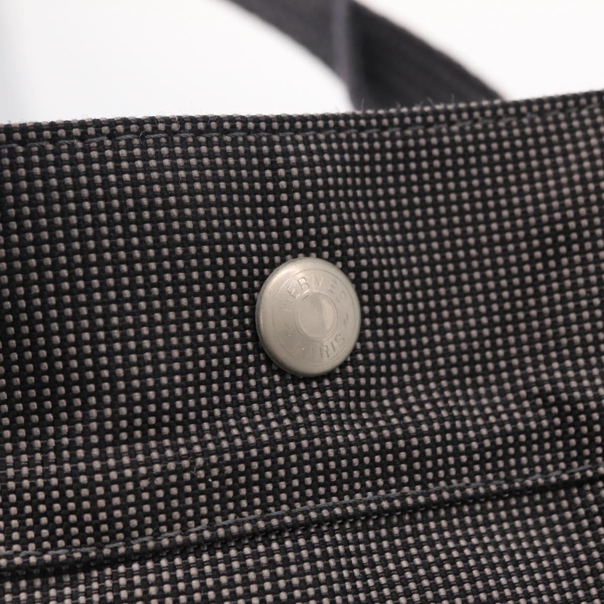 HERMES Her Line MM Hand Bag Canvas Gray Silver Auth 207576A