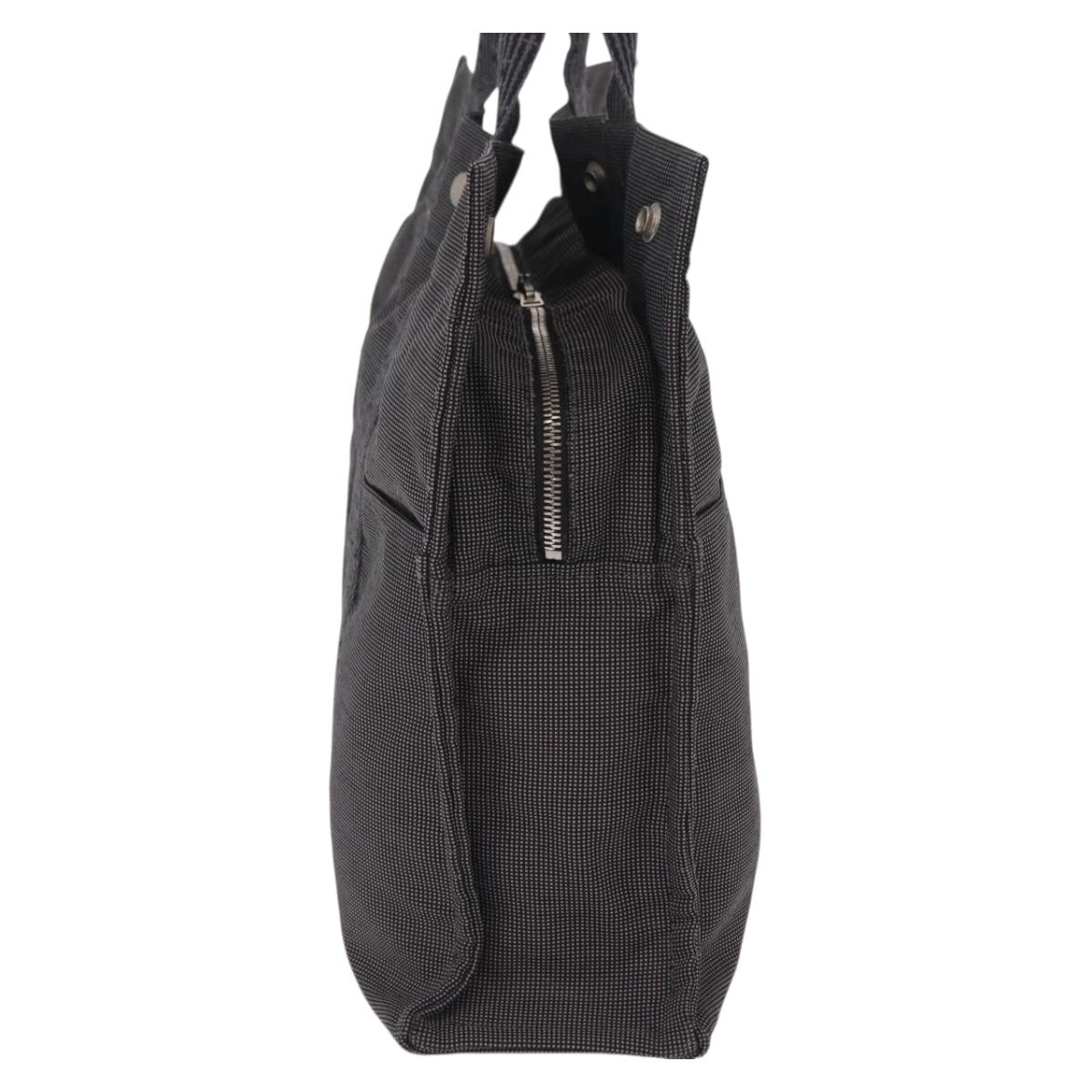 HERMES Her Line MM Hand Bag Canvas Gray Silver Auth 207576A