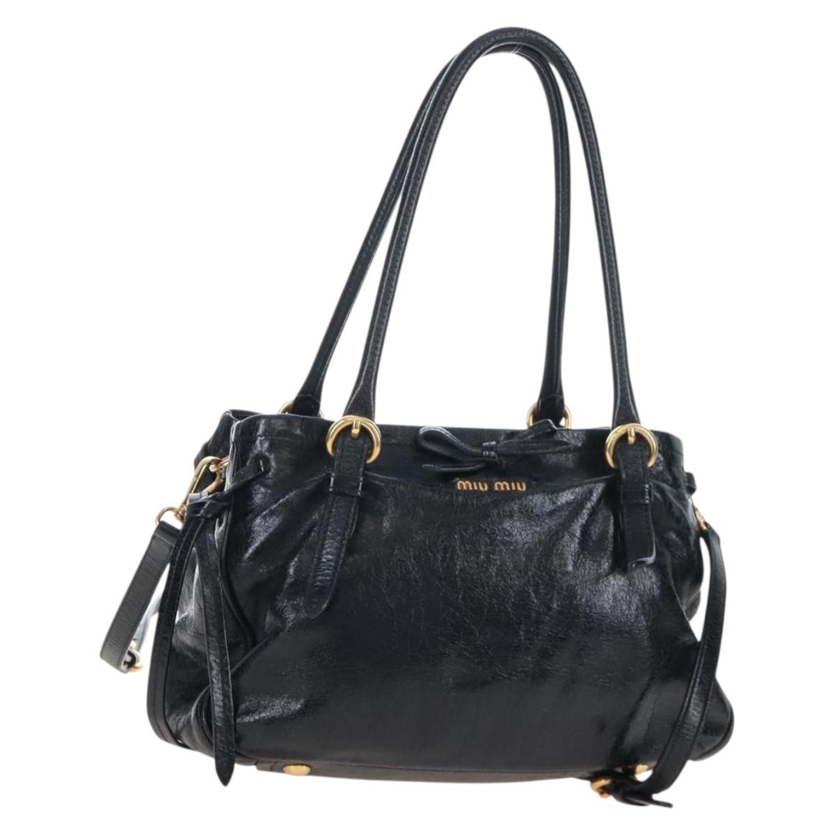 Miu Miu Tote Bag Vitellolux 2way Black Gold Auth 207580V