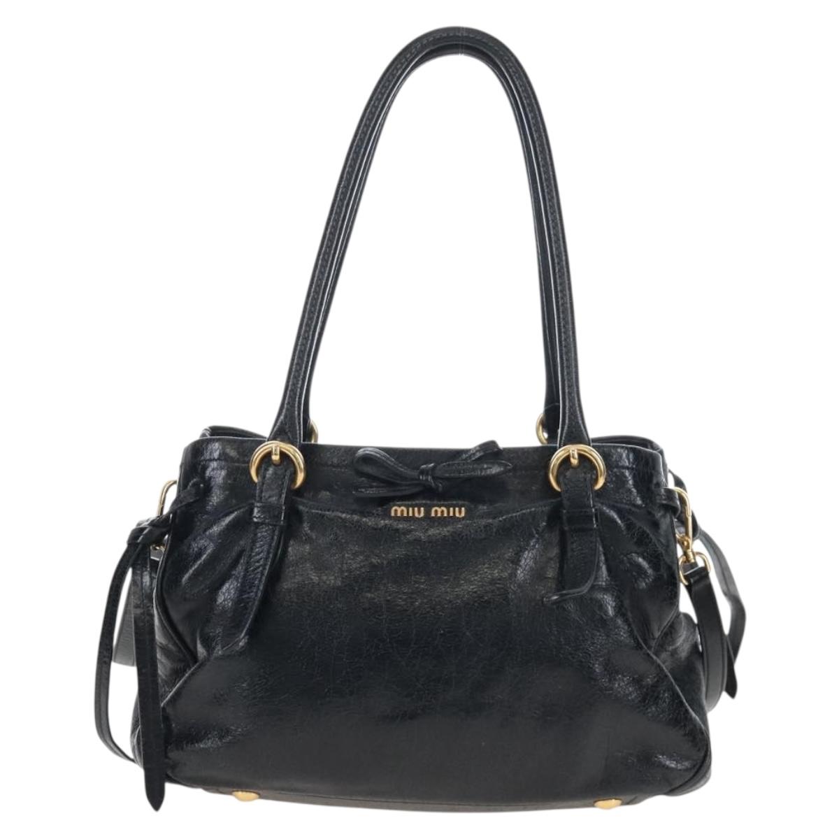 Miu Miu Tote Bag Vitellolux 2way Black Gold Auth 207580V