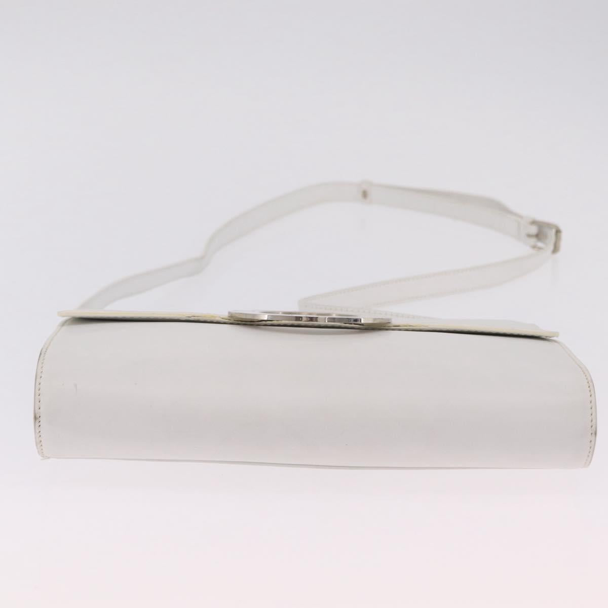 CELINE Circle Shoulder Bag Leather White Silver Auth 207586A