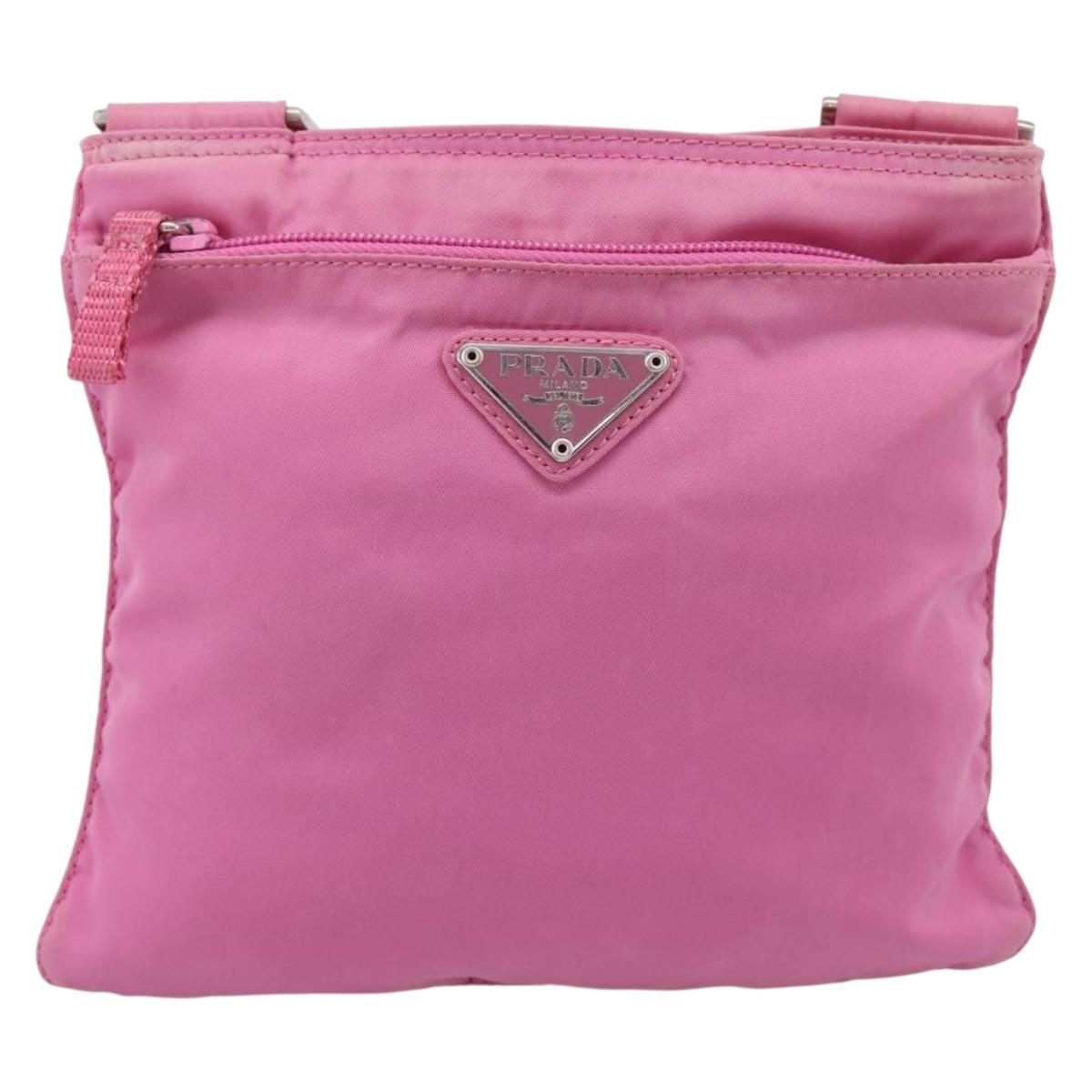 PRADA Shoulder Bag Nylon Pink Silver Auth 207599A