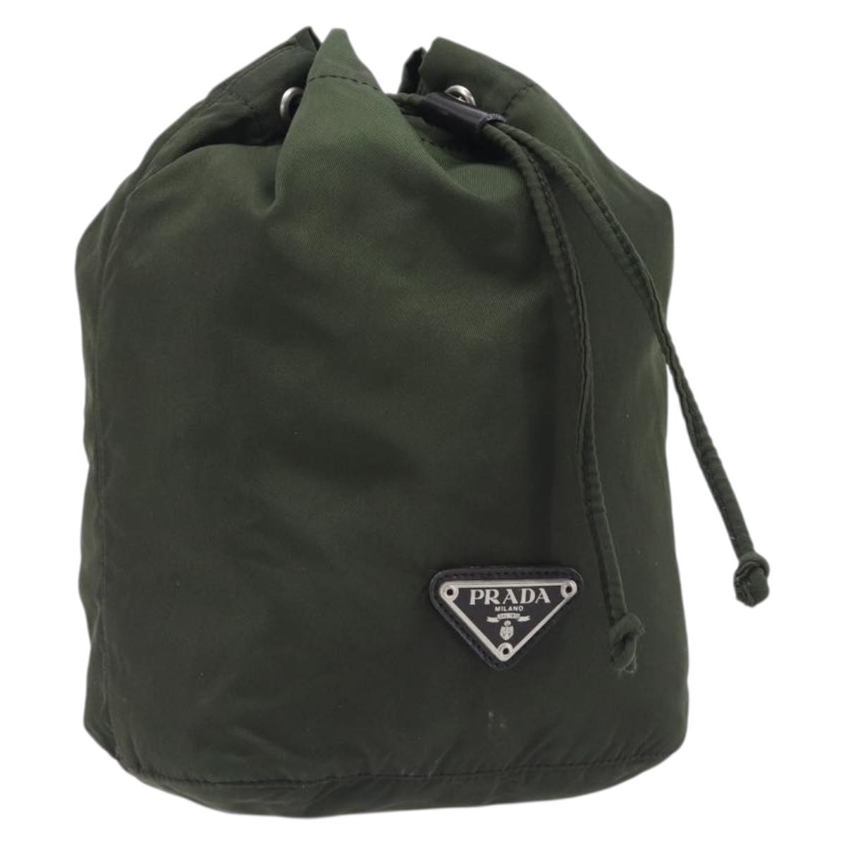 PRADA Pouch Nylon Green Silver Auth 207600A