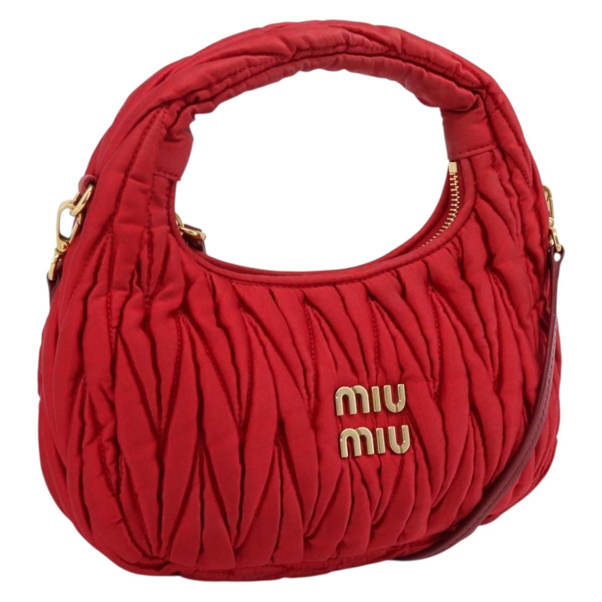 Miu Miu Matelasse Hand Bag Satin 2way Red Gold Auth 207610M