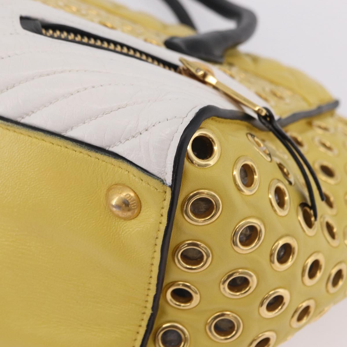 Miu Miu Biker Hand Bag Leather 2way Yellow Gold Auth 207612A