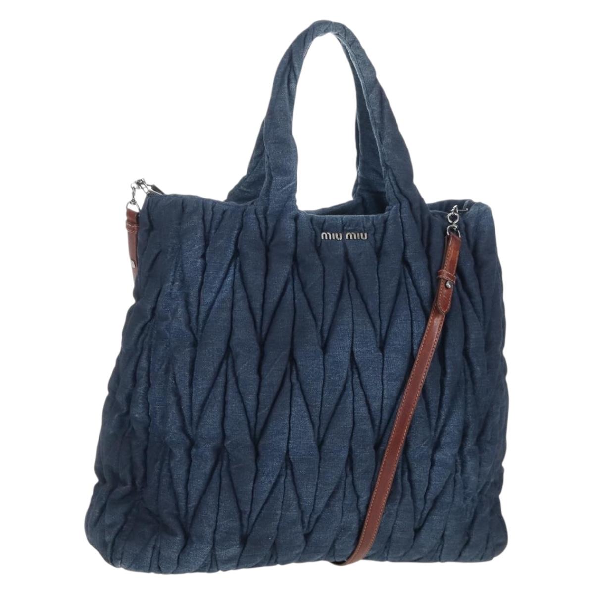Miu Miu Matelasse Hand Bag Denim 2way Navy Auth 207622V