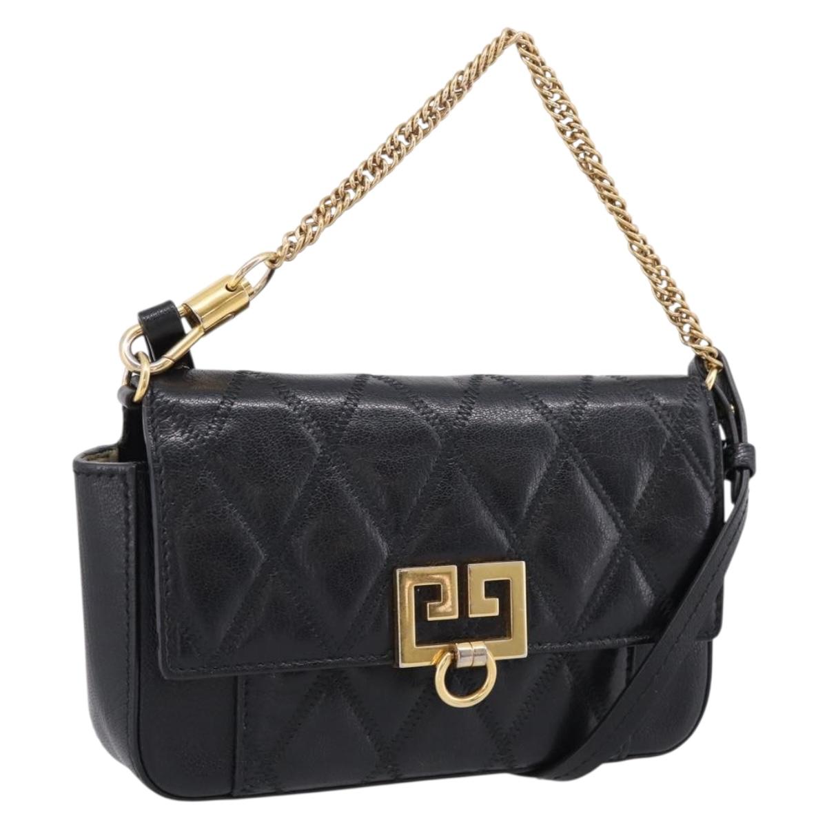 GIVENCHY Shoulder Bag Leather 2way Black Gold Auth 207635A