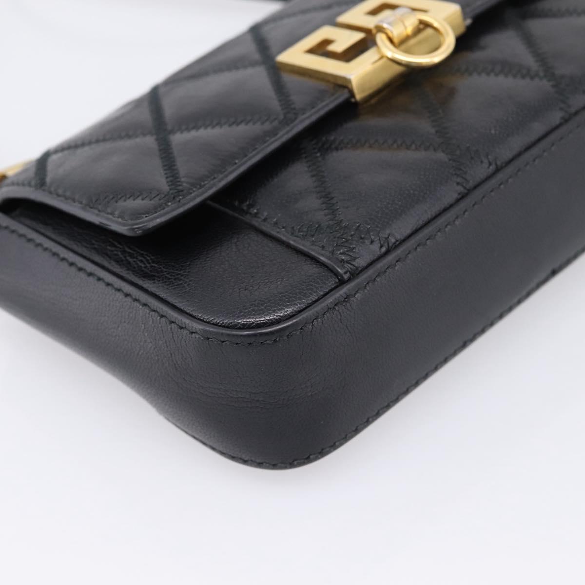 GIVENCHY Shoulder Bag Leather 2way Black Gold Auth 207635A