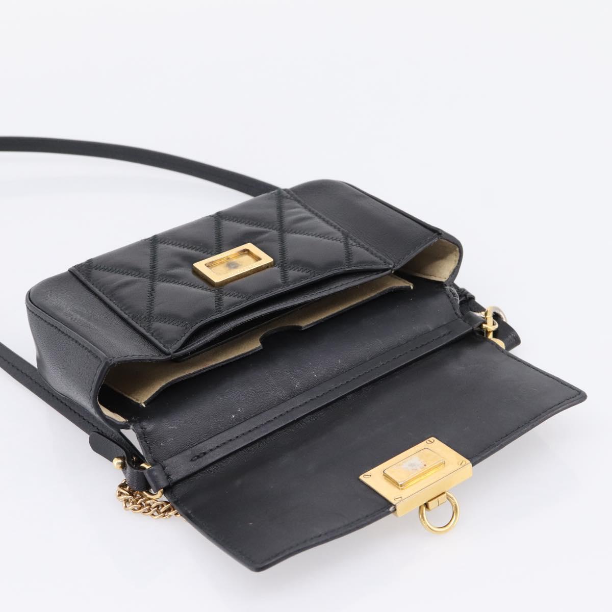 GIVENCHY Shoulder Bag Leather 2way Black Gold Auth 207635A