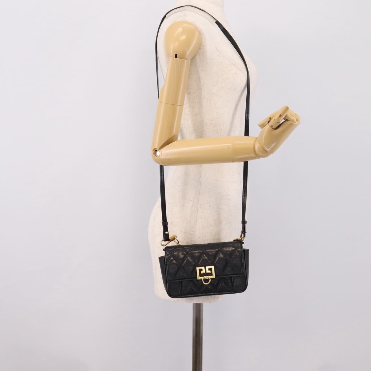 GIVENCHY Shoulder Bag Leather 2way Black Gold Auth 207635A