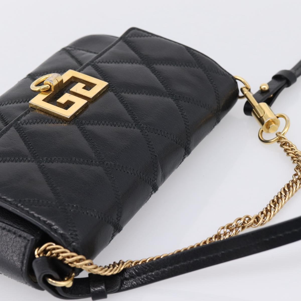 GIVENCHY Shoulder Bag Leather 2way Black Gold Auth 207635A