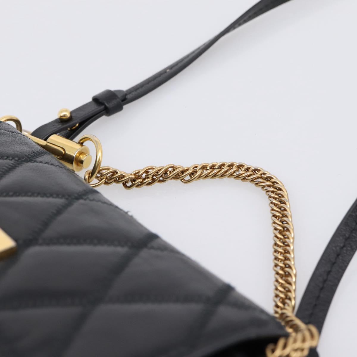 GIVENCHY Shoulder Bag Leather 2way Black Gold Auth 207635A