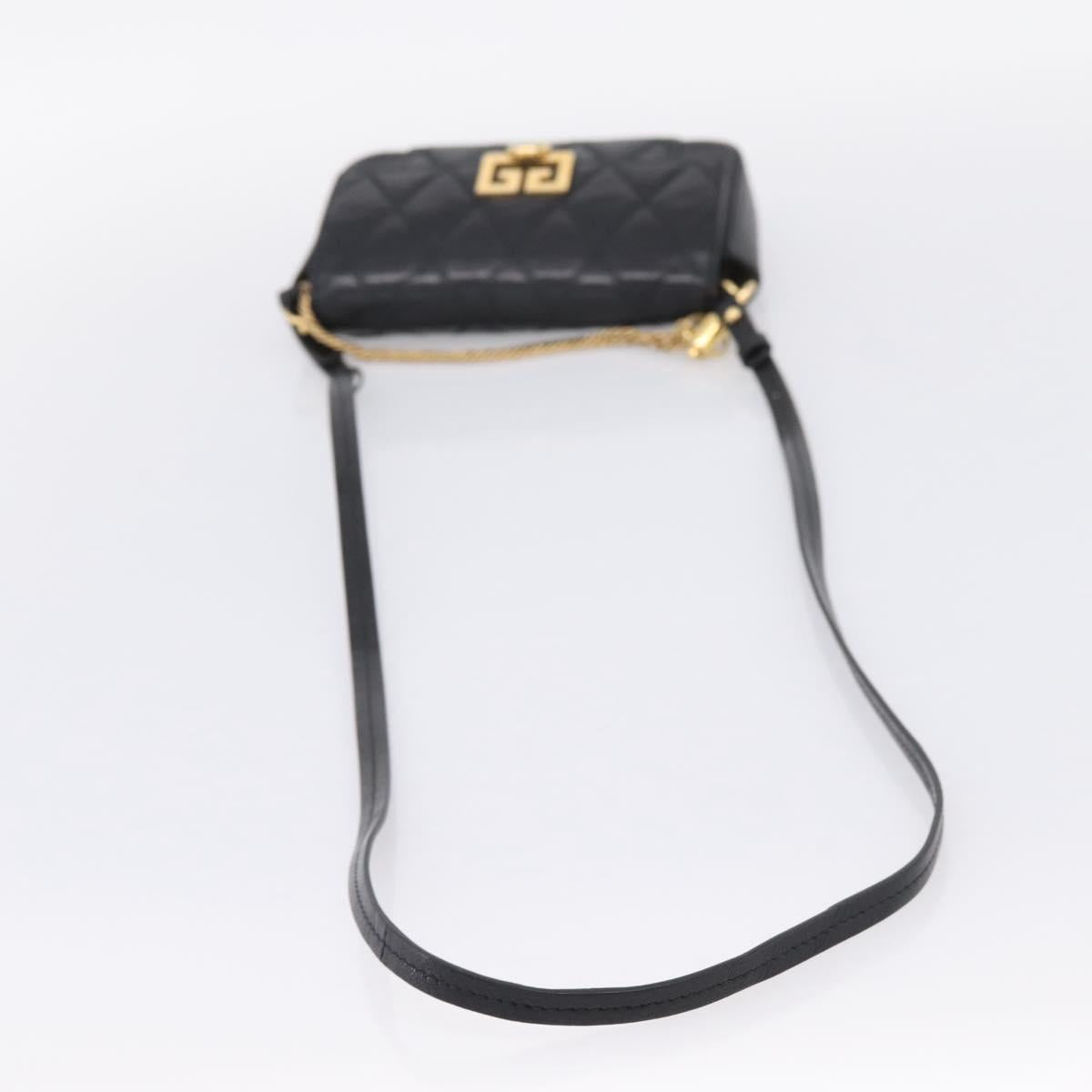 GIVENCHY Shoulder Bag Leather 2way Black Gold Auth 207635A