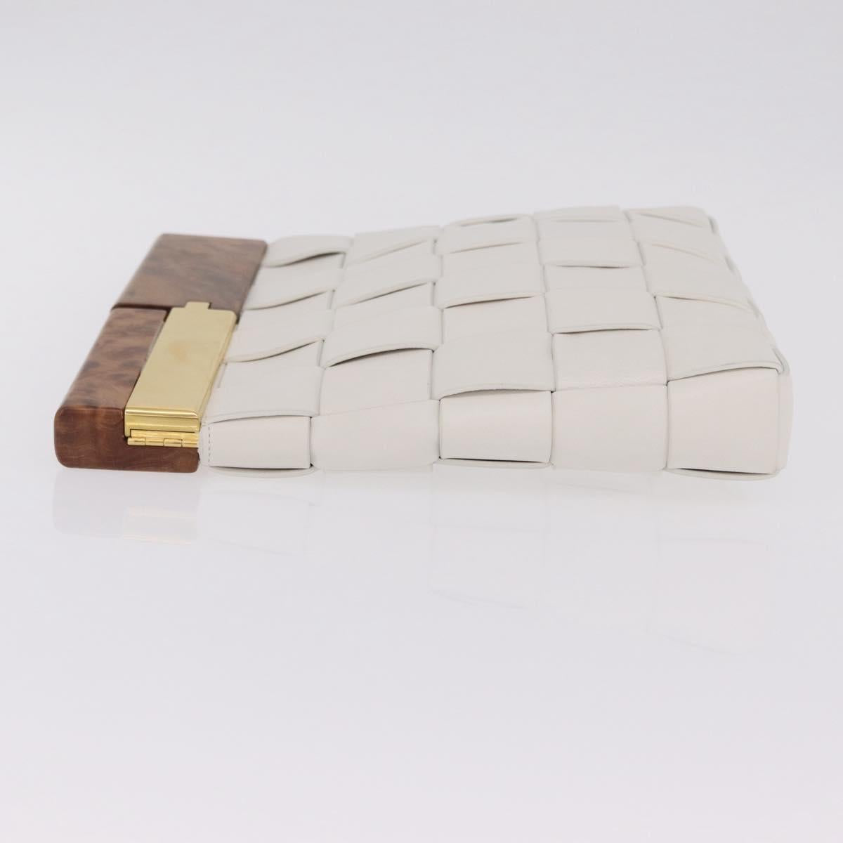 Bottega Veneta MAXI INTRECCIATO Clutch Bag Leather White Gold Auth 207638M