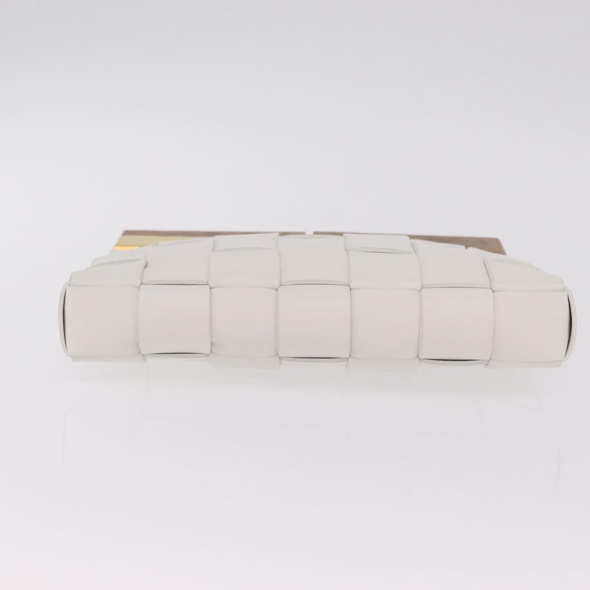Bottega Veneta MAXI INTRECCIATO Clutch Bag Leather White Gold Auth 207638M