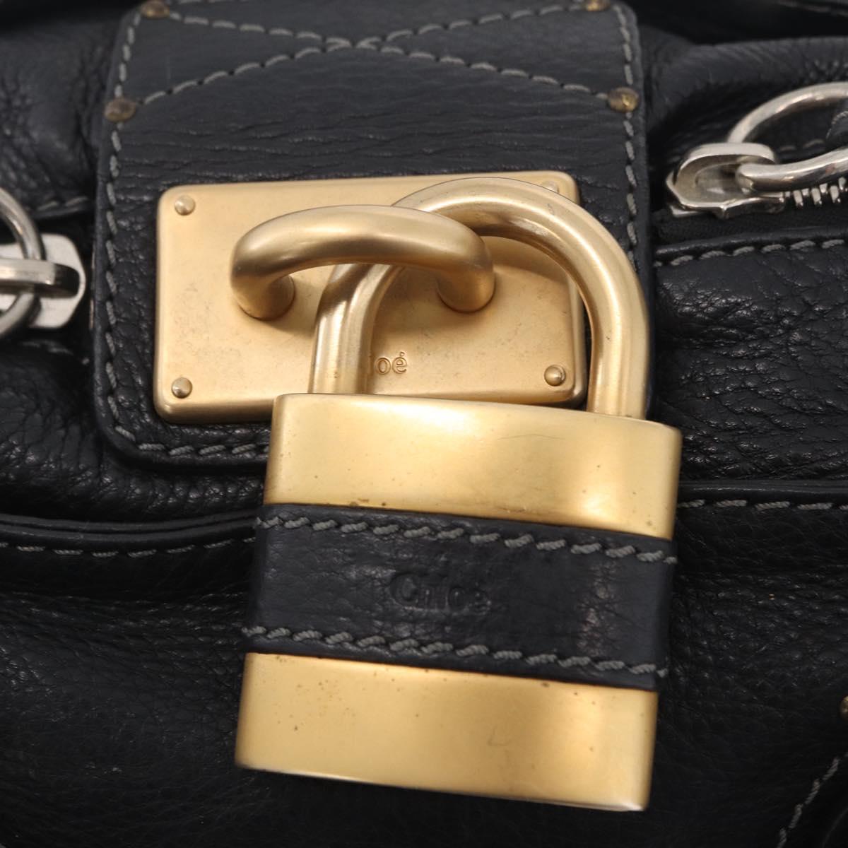 Chloe Paddington Hand Bag Leather Black Gold Tone Auth 207667V