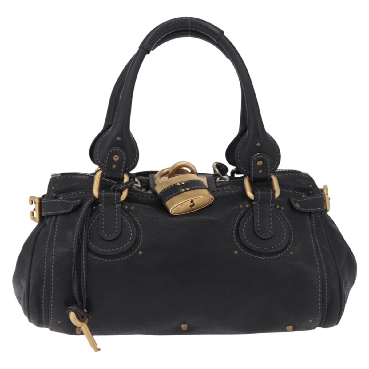 Chloe Paddington Hand Bag Leather Black Gold Tone Auth 207667V