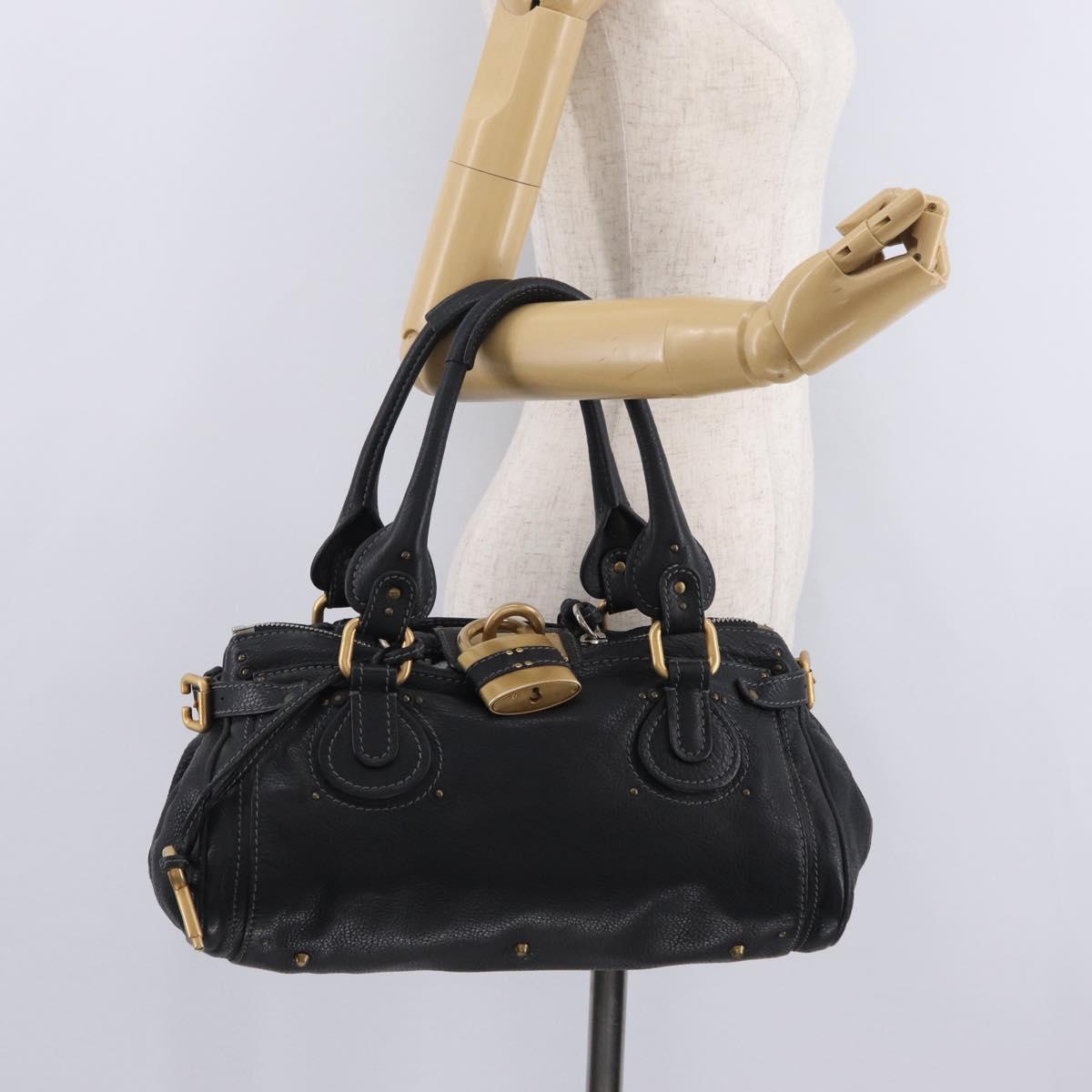 Chloe Paddington Hand Bag Leather Black Gold Tone Auth 207667V