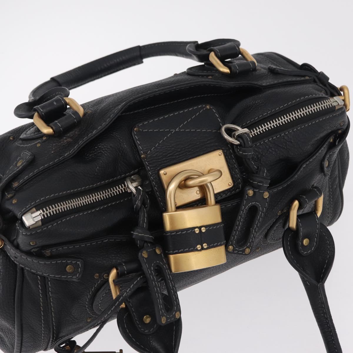 Chloe Paddington Hand Bag Leather Black Gold Tone Auth 207667V