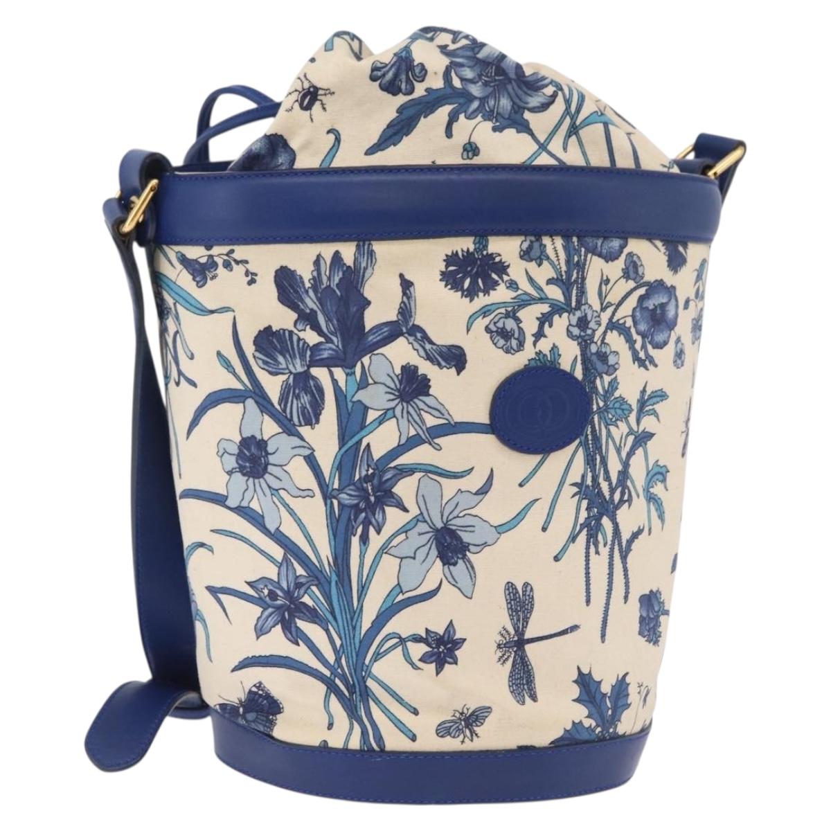 GUCCI Flora Shoulder Bag Canvas Blue Gold Tone 001 22 0757 Auth 207673