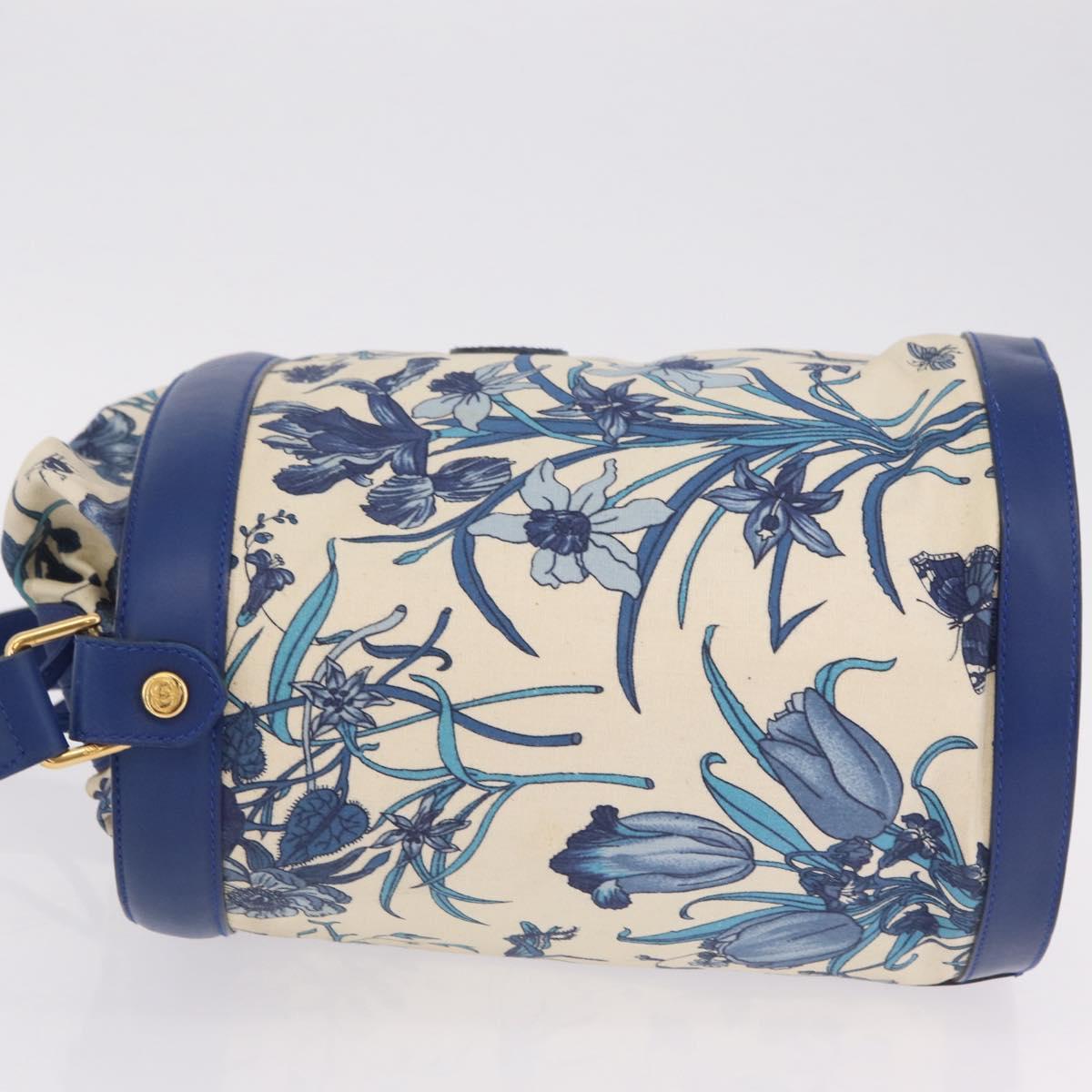GUCCI Flora Shoulder Bag Canvas Blue Gold Tone 001 22 0757 Auth 207673
