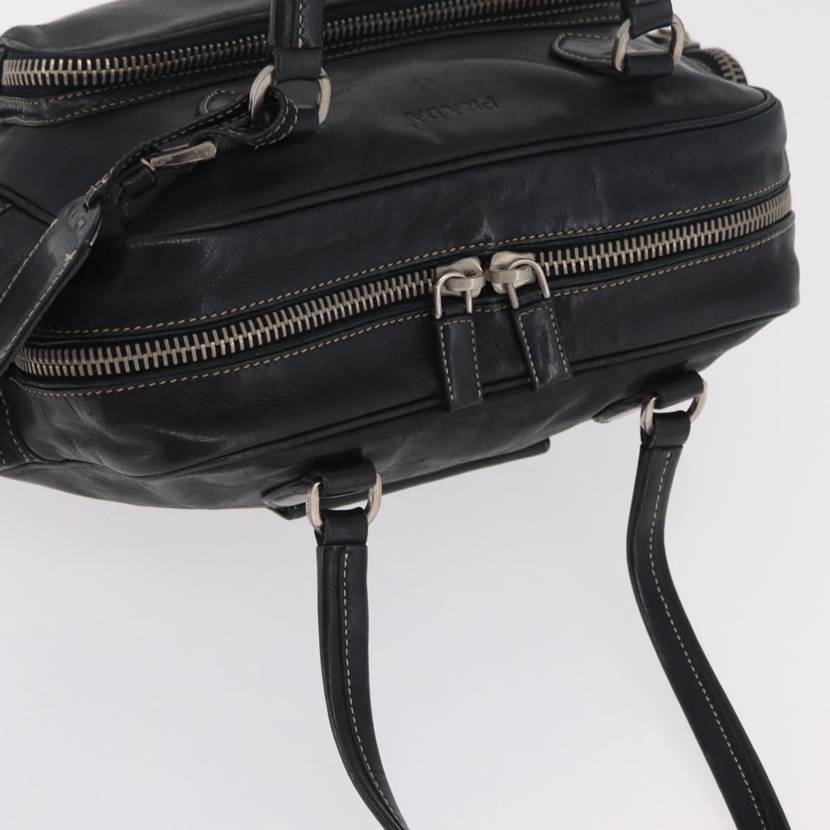 PRADA Hand Bag Leather Black Silver Auth 207680