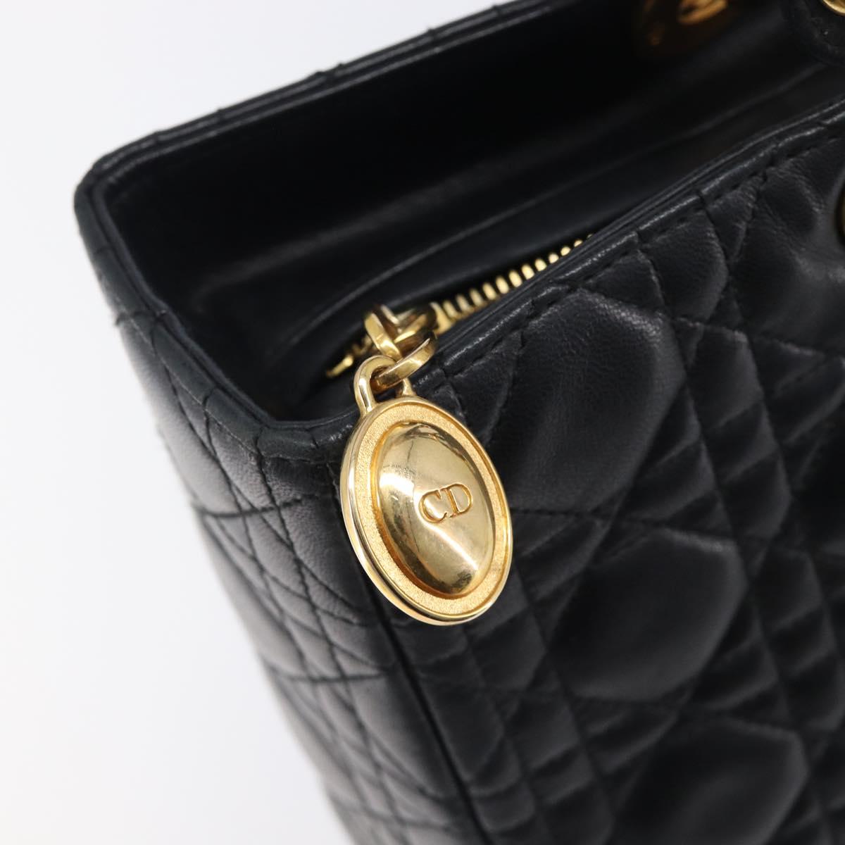 Christian Dior Cannage Lady Dior Large Hand Bag Lamb Skin Black Auth 207683V