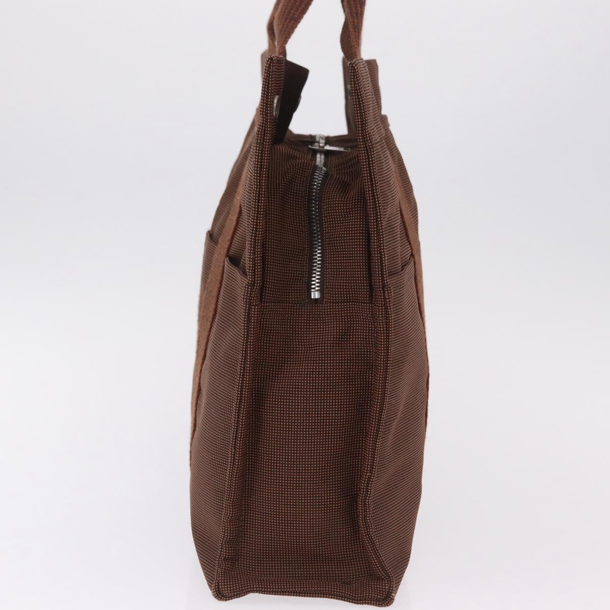 HERMES Her Line MM Hand Bag Canvas Brown Silver Auth 207690A