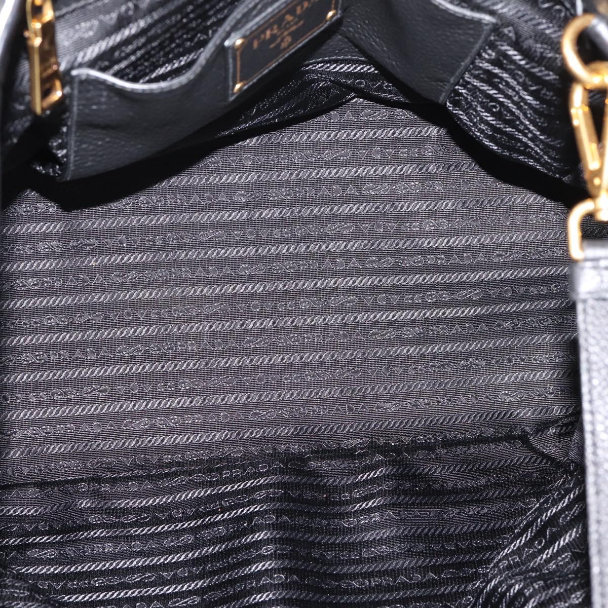 PRADA Hand Bag Leather 2way Black Gold Tone Auth 207702V