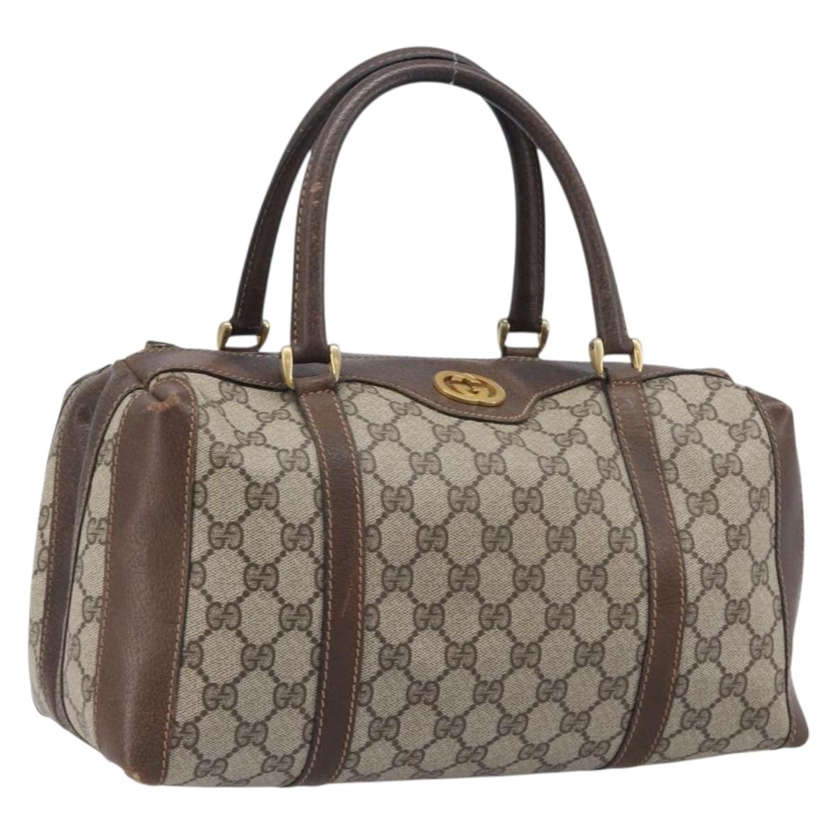 GUCCI GG Supreme Boston Bag PVC Beige Gold Tone 25 02 2112 Auth 207725