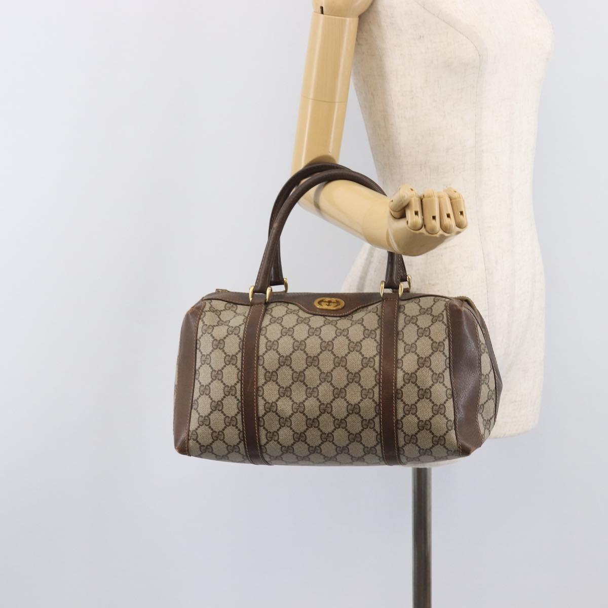 GUCCI GG Supreme Boston Bag PVC Beige Gold Tone 25 02 2112 Auth 207725
