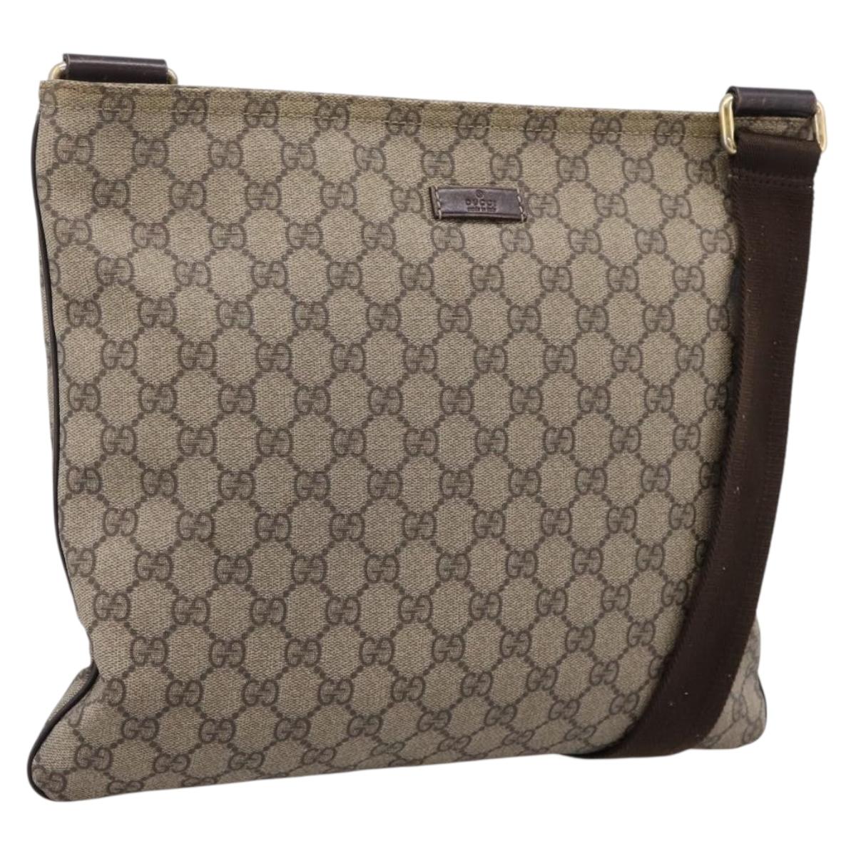 GUCCI GG Supreme Shoulder Bag PVC Beige Gold Tone 201446 Auth 207731A