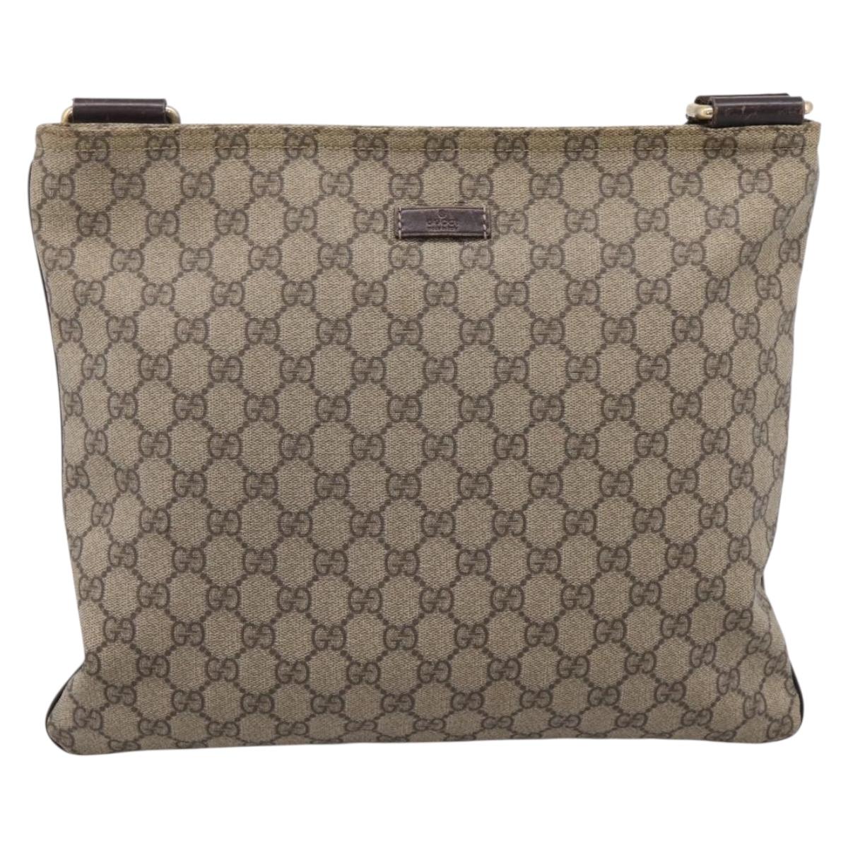 GUCCI GG Supreme Shoulder Bag PVC Beige Gold Tone 201446 Auth 207731A
