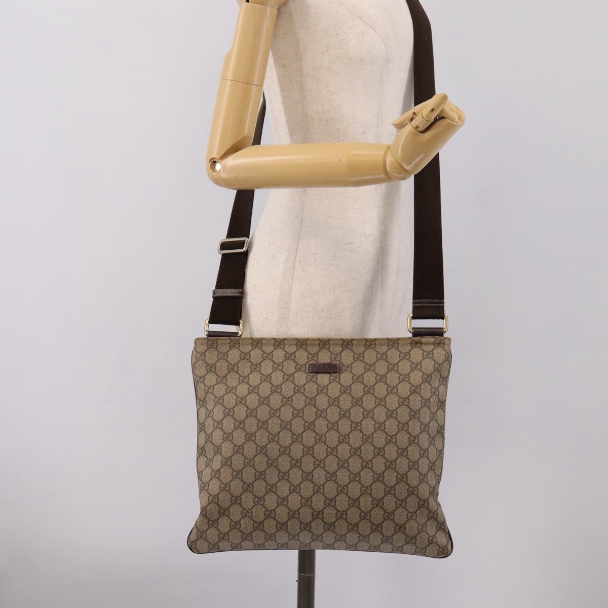 GUCCI GG Supreme Shoulder Bag PVC Beige Gold Tone 201446 Auth 207731A