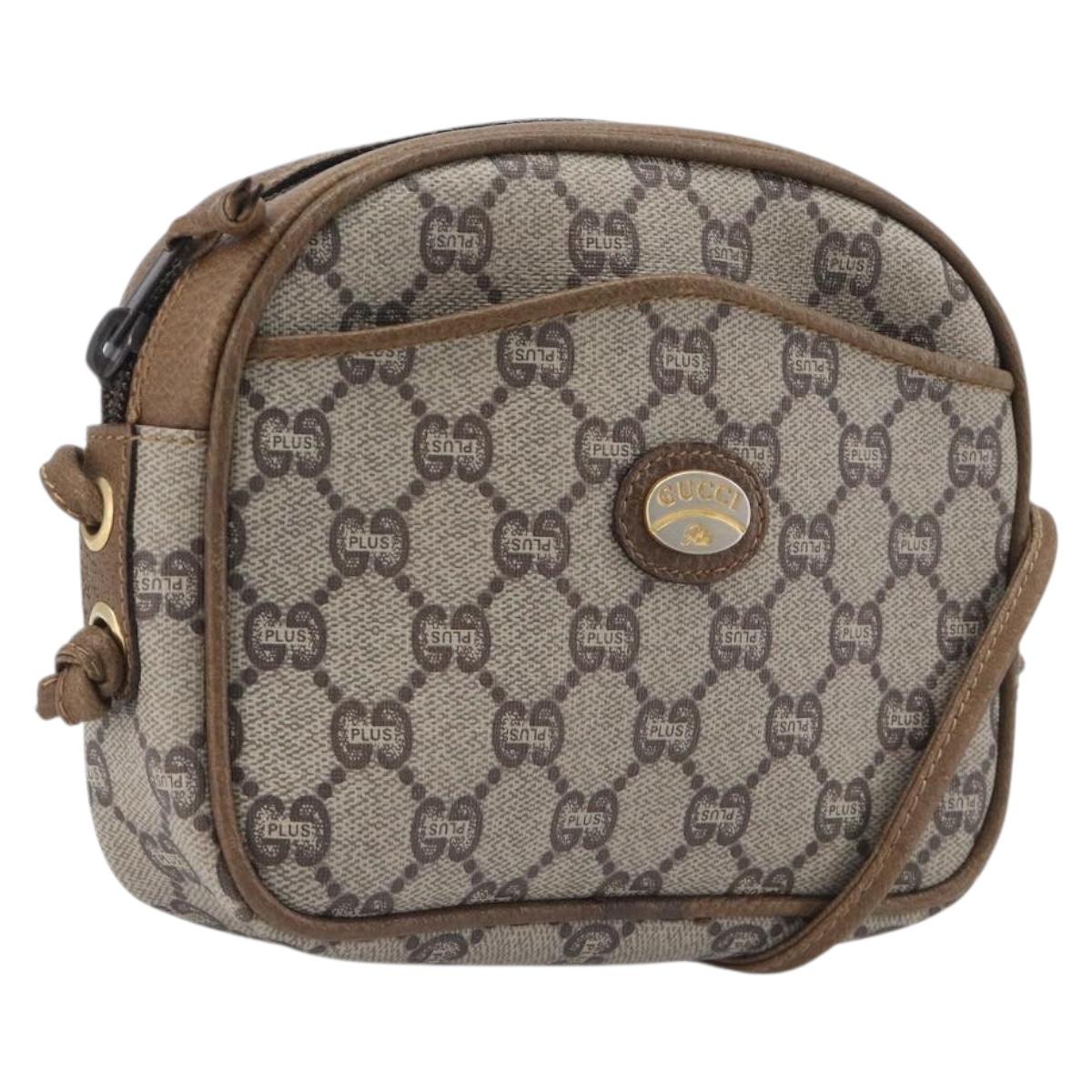 GUCCI PLUS Shoulder Bag PVC Beige Gold Tone Auth 207733