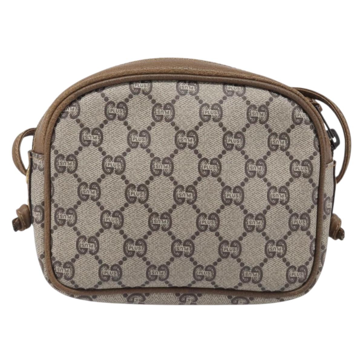 GUCCI PLUS Shoulder Bag PVC Beige Gold Tone Auth 207733